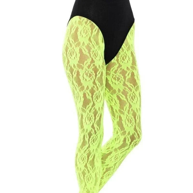 80s Lace Leggings - Neon Yellow