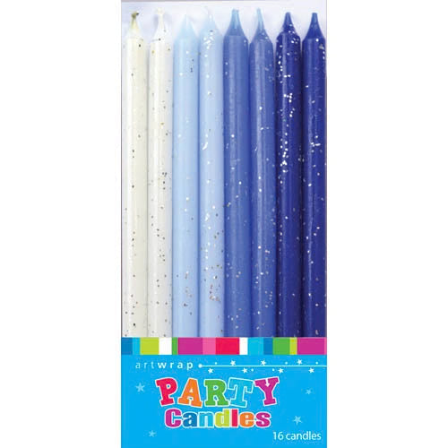 Blue Glitter Birthday Candles 16 Pack