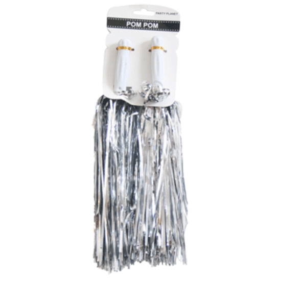 Cheerleader Pom Poms (2 Pack ) Silver Metallic