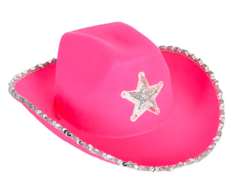 Cowboy Hat With Sequin Star - Hot pink