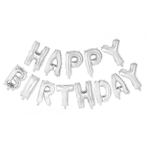 Foil Balloon - Silver Happy Birthday Banner