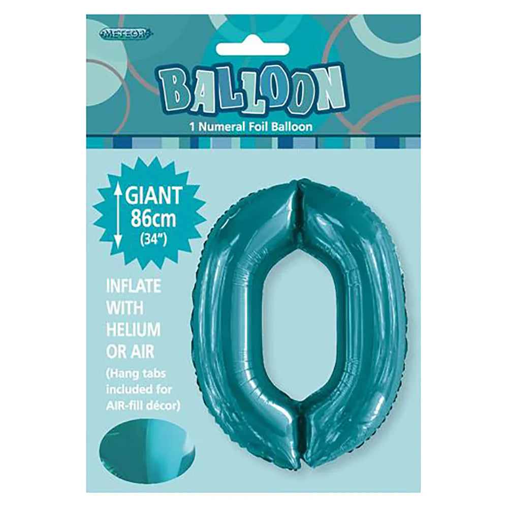 Foil Number 0 Balloon Teal Blue