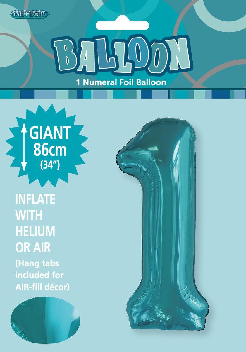 Foil Number 1 Balloon Teal Blue