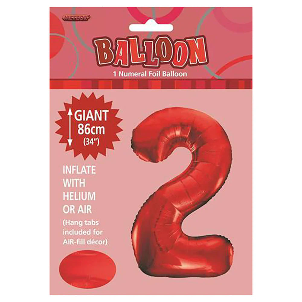 Foil Number 2 Balloon Red