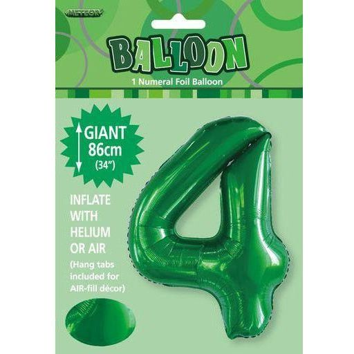 Foil Number 4 Balloon Green