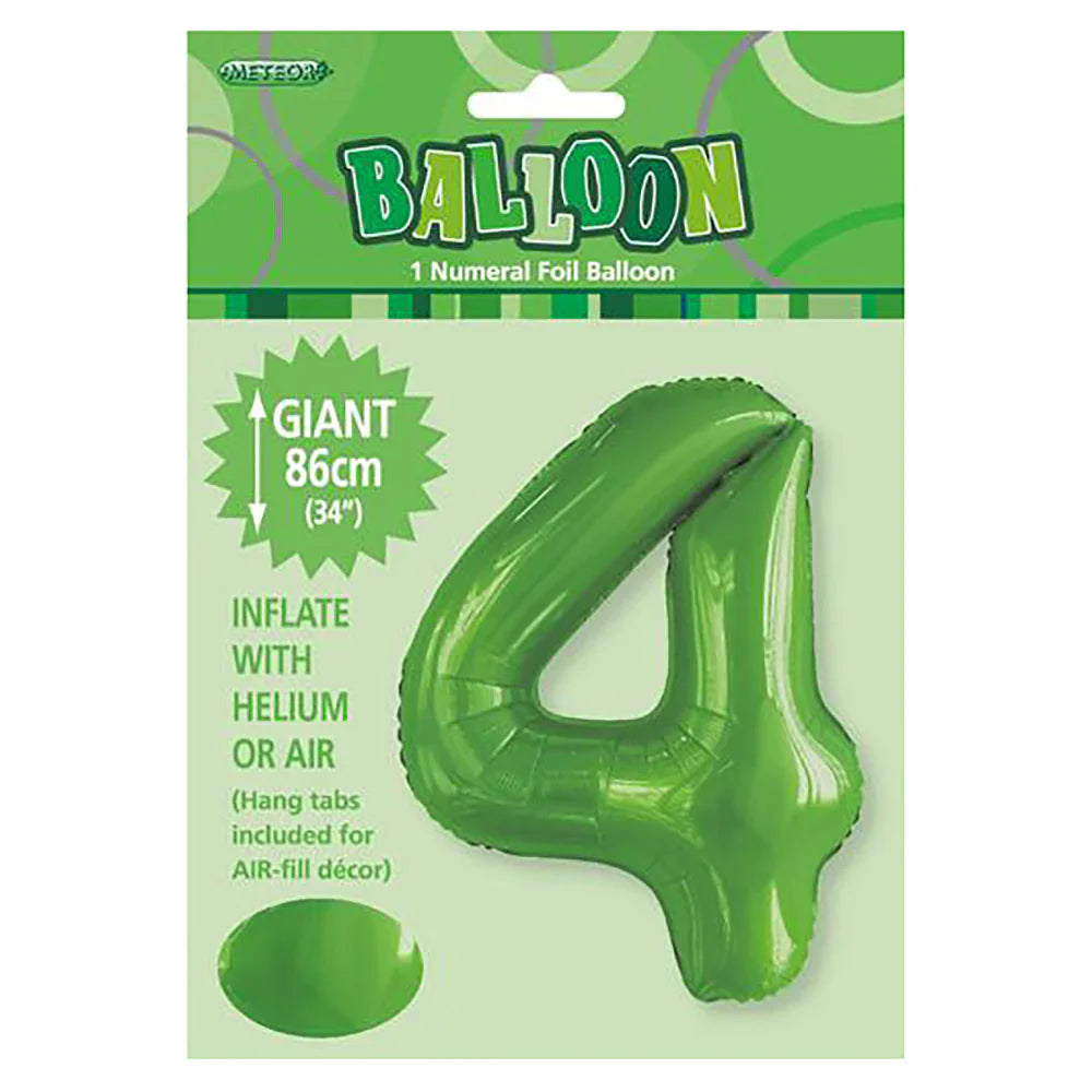 Foil Number 4 Balloon Lime Green