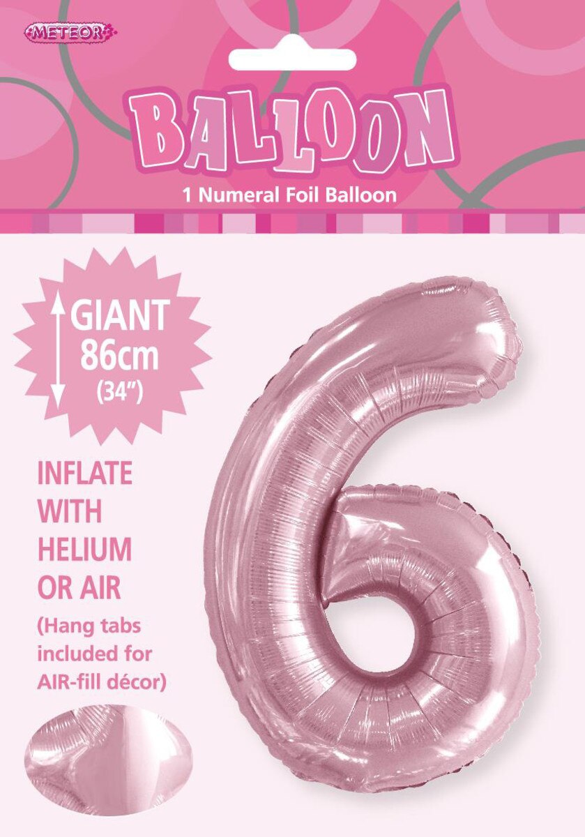 Foil Number 6 Balloon Pale Pink