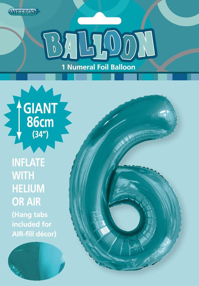 Foil Number 6 Balloon Teal Blue