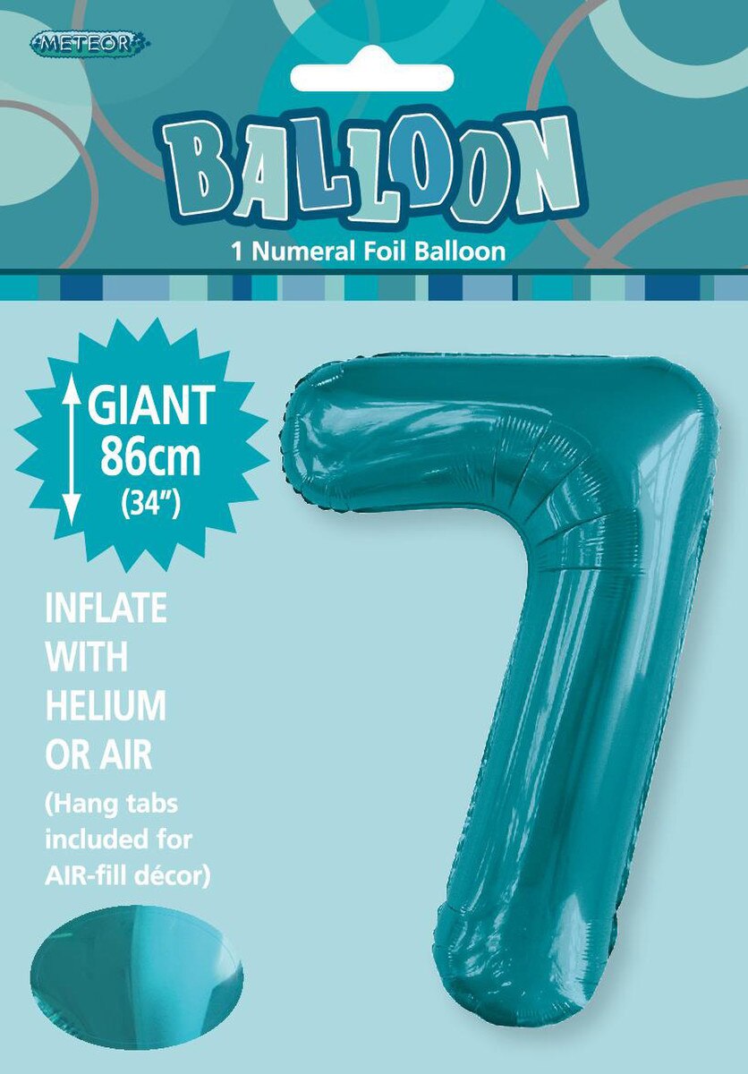 Foil Number 7 Balloon Teal Blue