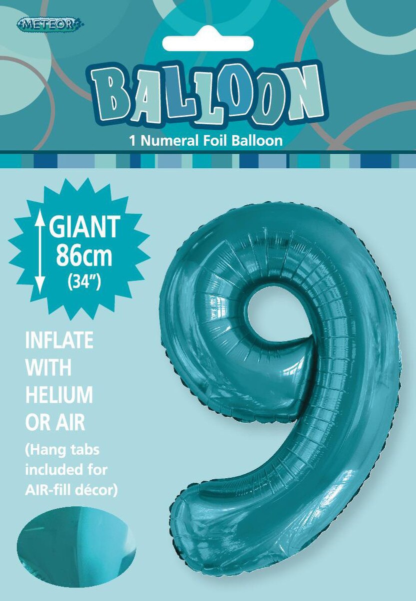 Foil Number 9 Balloon Teal Blue