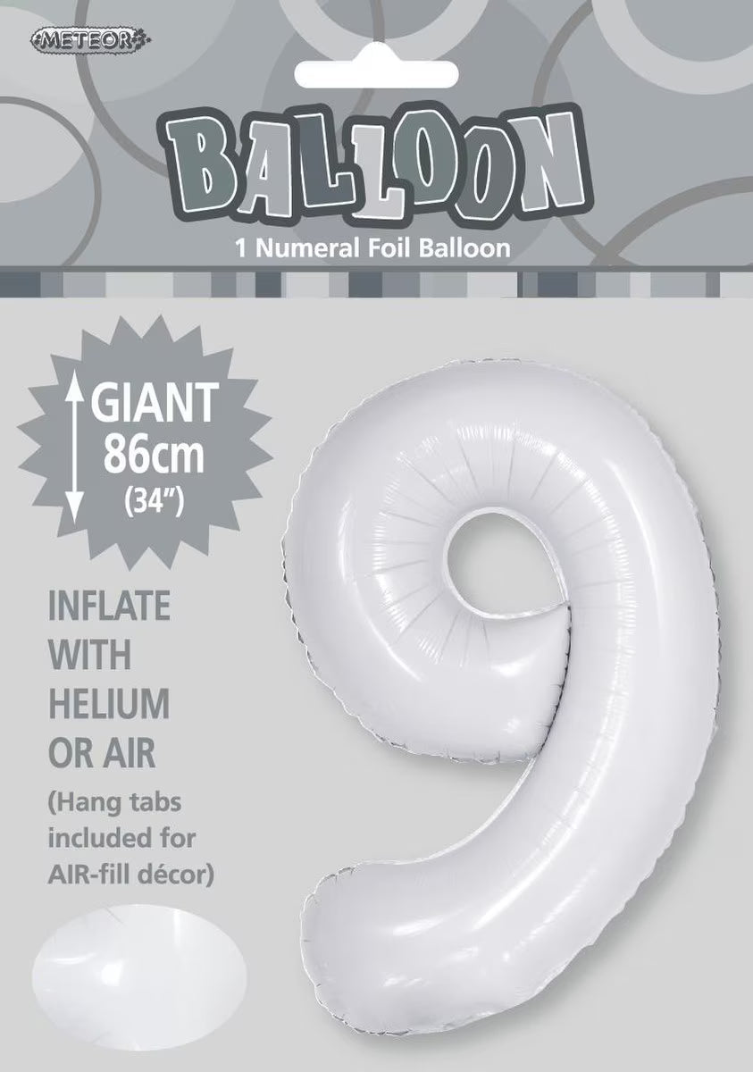 Foil Number 9 Balloon White
