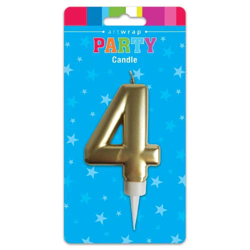 Gold Number 4 Birthday Candle