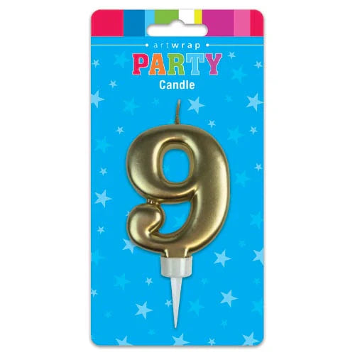 Gold Number 9 Birthday Candle