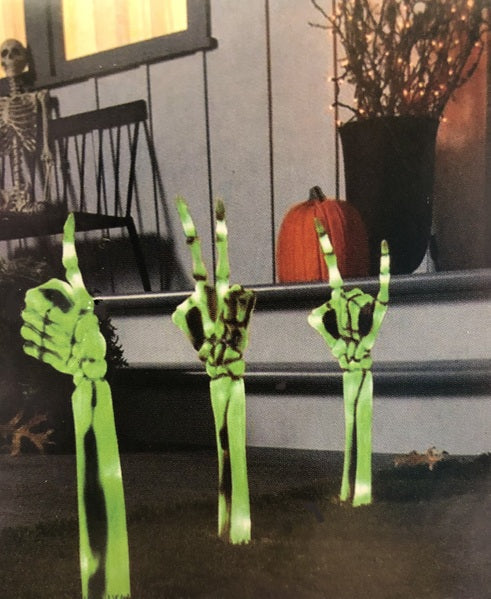 Halloween Skeleton Hands Glow Garden Stakes (Pk3)