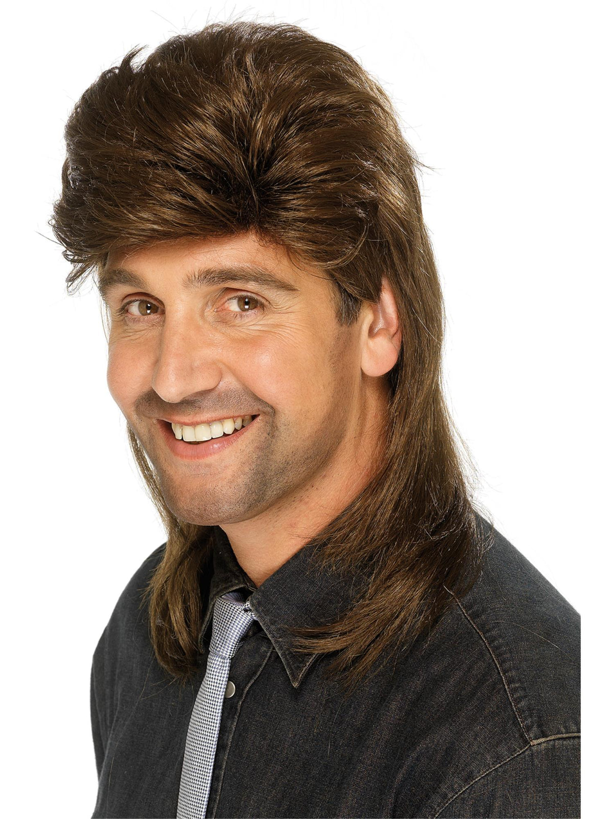 Mullet Wig Brown with Blonde Highlights