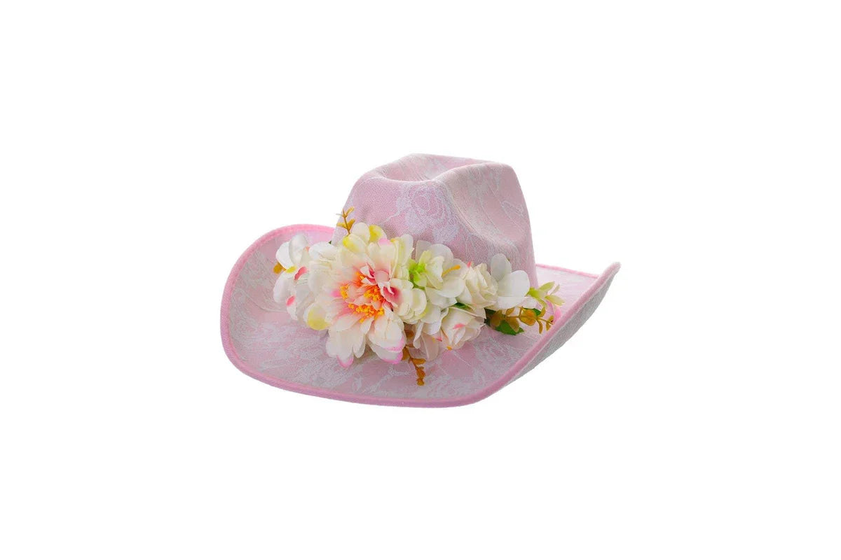 Pale Pink Lacy Festival Hat with Flower