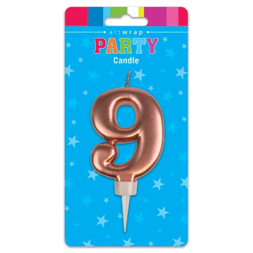 Rose Gold Number 9 Birthday Candle