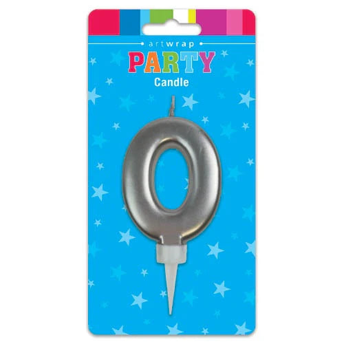 Silver Number 0 Candle