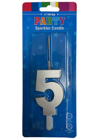 Silver Number 5 Sparkler Candle