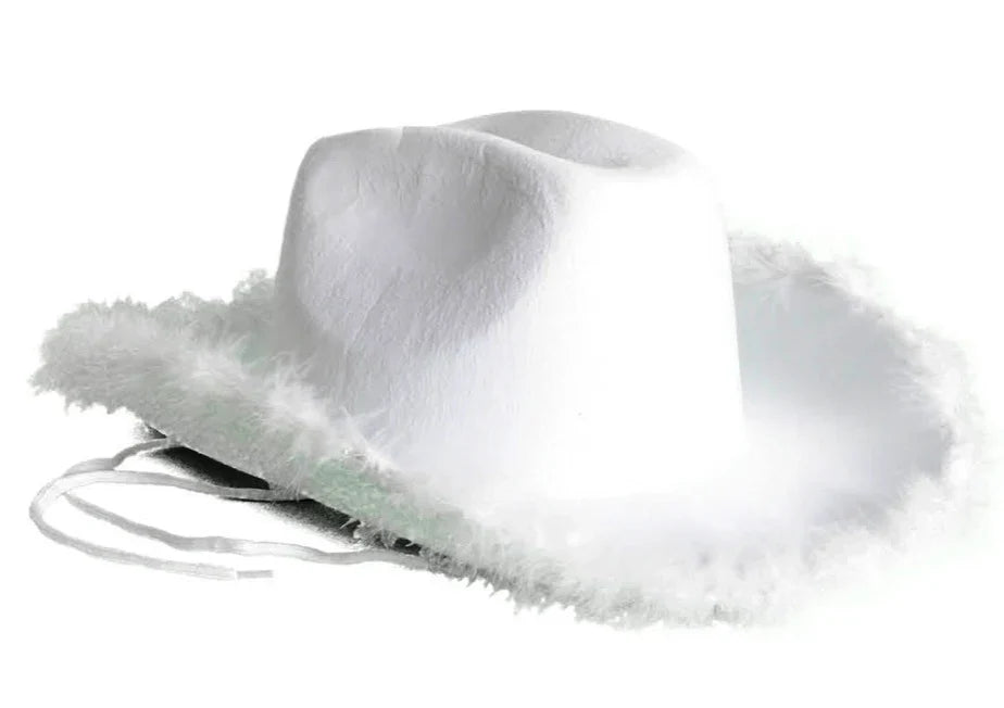 White Cowboy Hat with Fluffy Trim