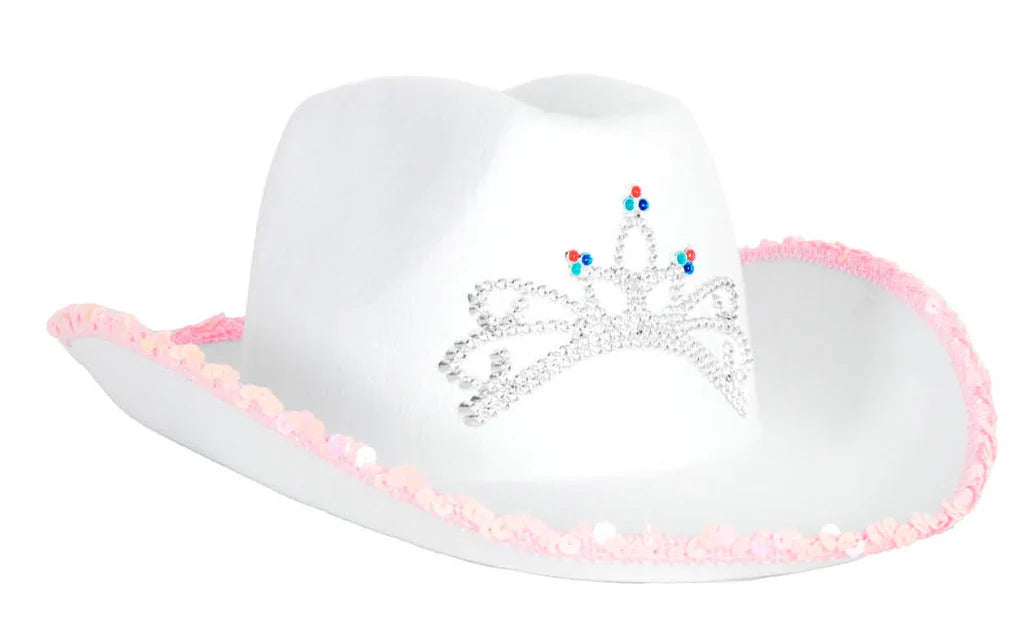 White Cowboy Hat with Sequin Tiara
