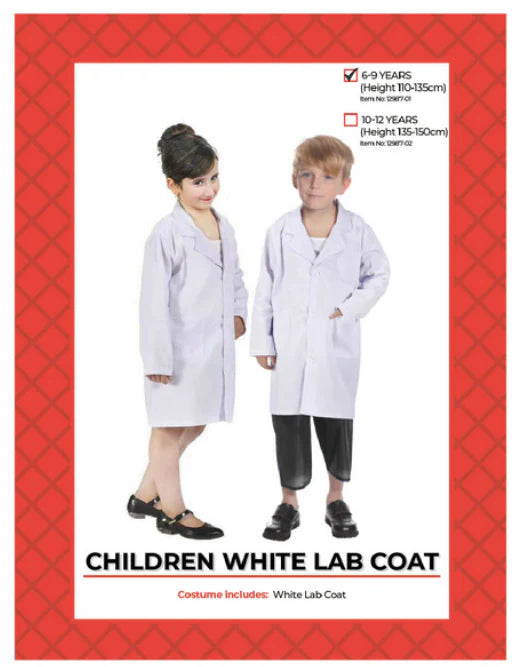 White Lab Coat Child Costume 6-9 Years - 6-9