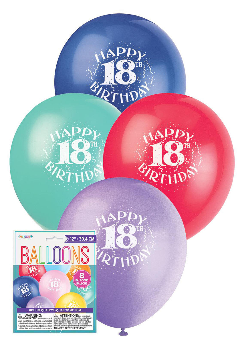 18th Birthday Latex Balloons - Assorted Colours