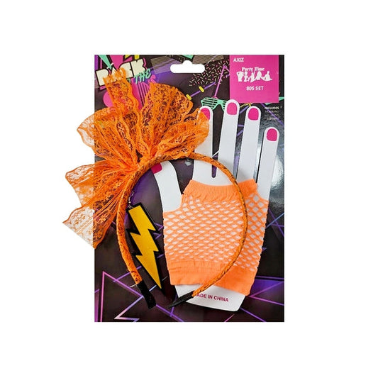 80s Neon Orange Headband Set