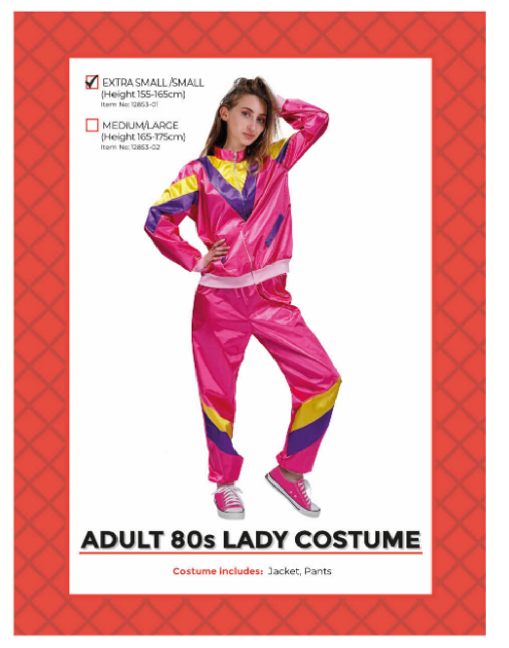 80s Pink Tracksuit Costume - Adult - XS