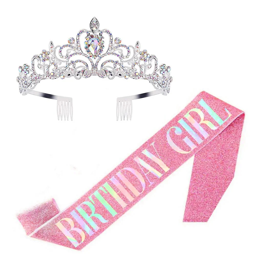 Birthday Girl Sash and Tiara Set - Pink