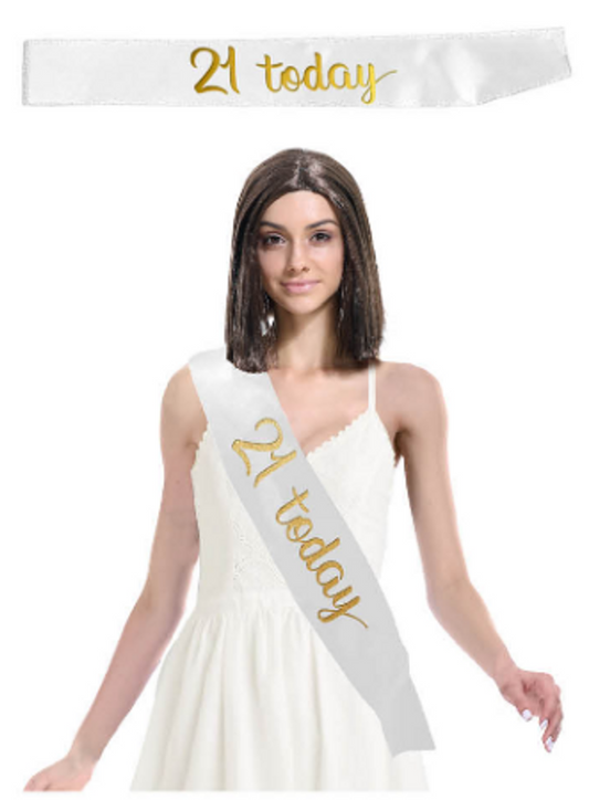 Birthday Sash White & Gold
