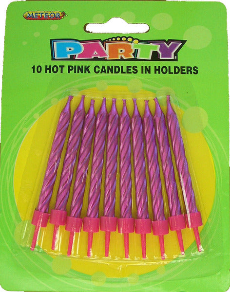 Candles - Pink Spiral with Holders (Pk 10)