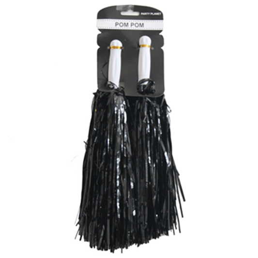 Cheerleader Pom Poms (2 Pack ) Black Metallic