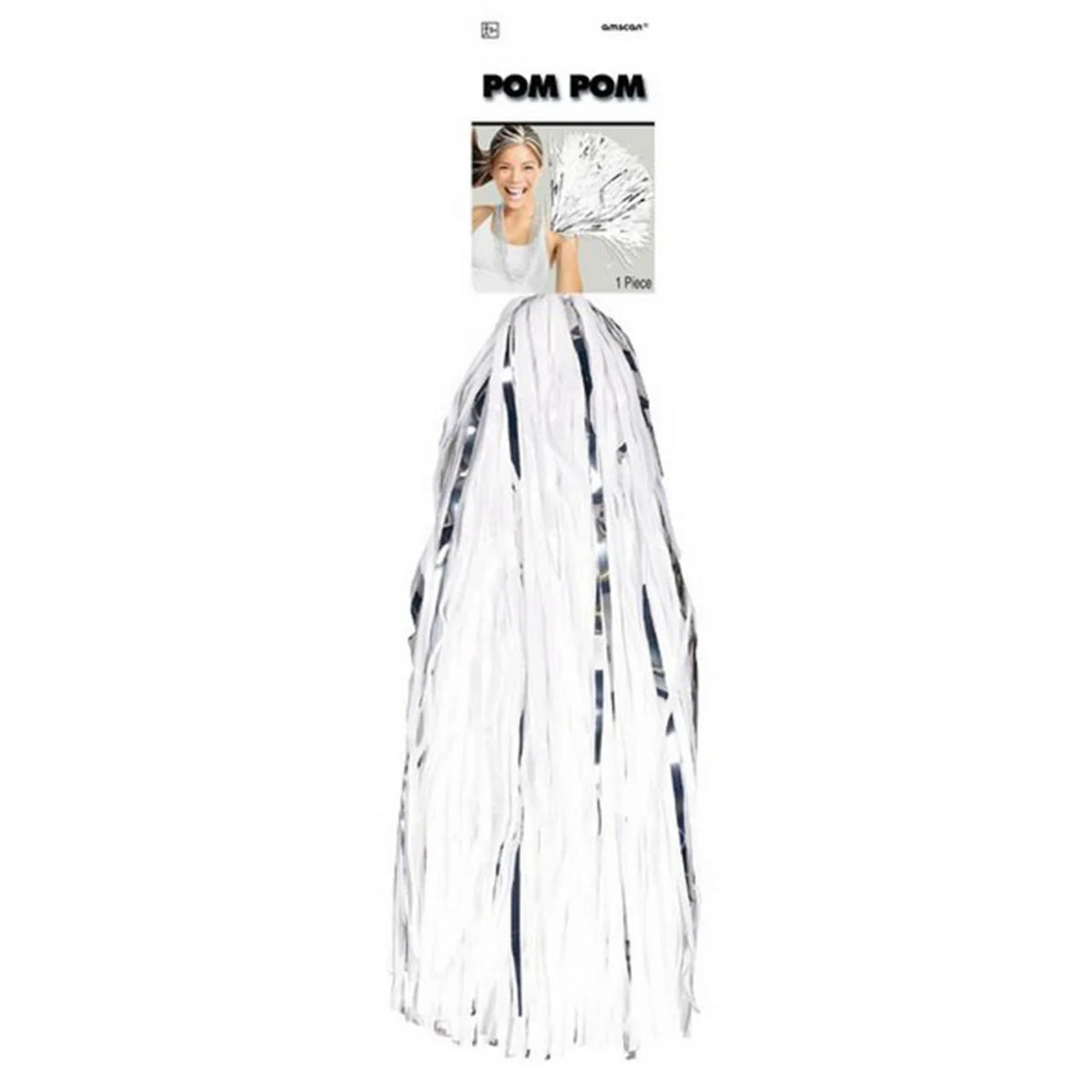 Cheerleader Pom Poms (2 Pack ) White Metallic