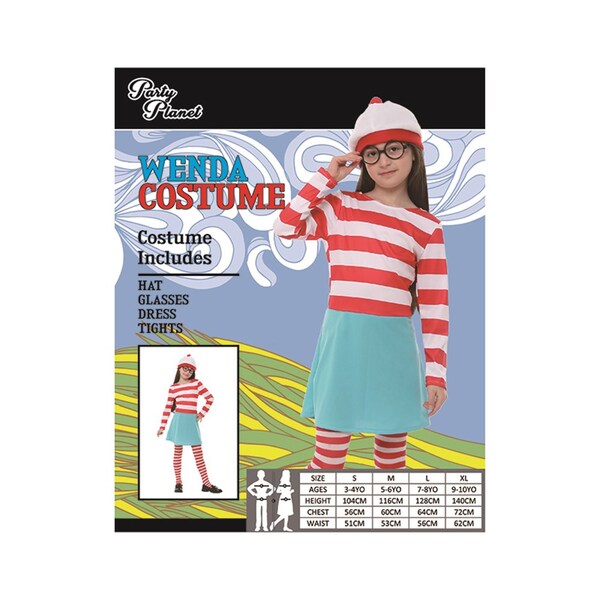 Where's Wally Wenda Girls Costume Large 10-12 Years