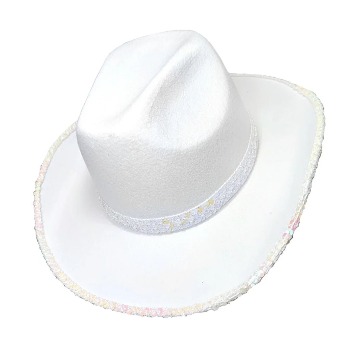 Cowboy Hat With Sequin Trim - White