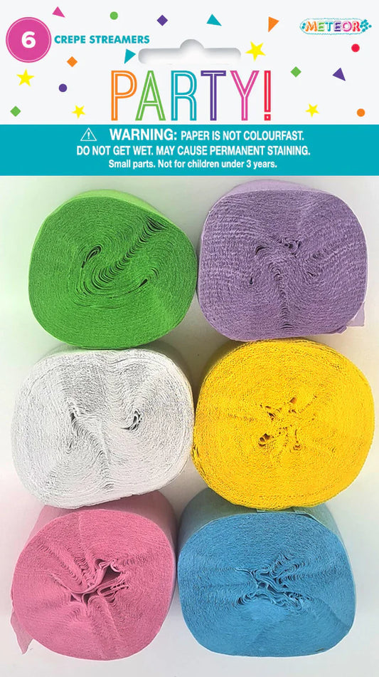 Crepe Paper Streamer - (Pk 6) Pastel Colours