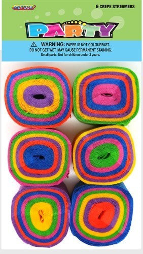 Crepe Paper Streamer - (Pk 6) Rainbow Colours