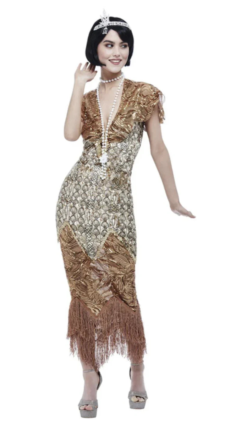 Deluxe 1920s Gold Sequin Flapper Costume - Adult - M