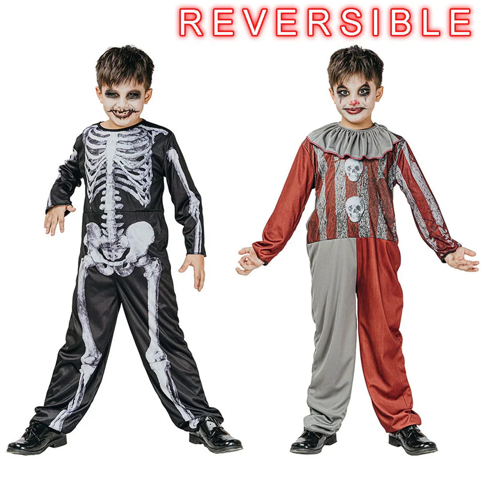 Double-Sided Skeleton Clown Jumpsuit - Child