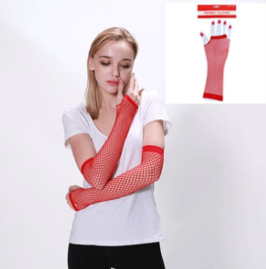 Fingerless Fishnet Gloves - Red