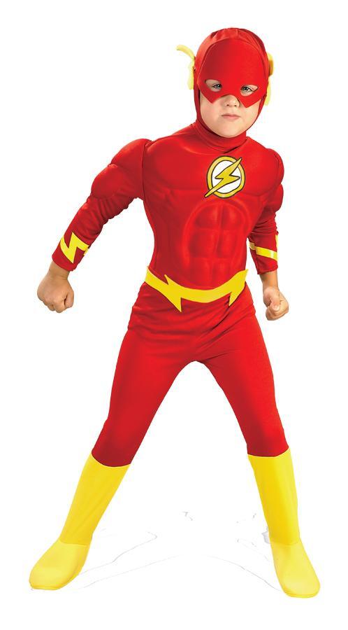 Flash Superhero Boys Muscle Fancy Dress Kids Costume - S