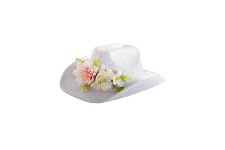 White Lacy Festival Hat with Flowers