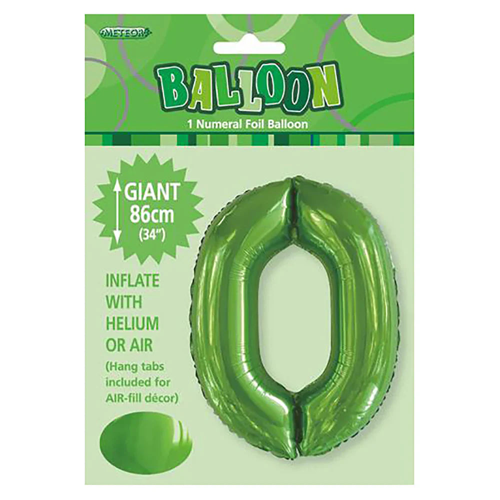 Foil Number 0 Balloon Lime Green