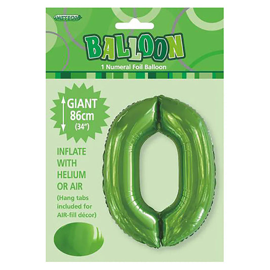 Foil Number 0 Balloon Lime Green
