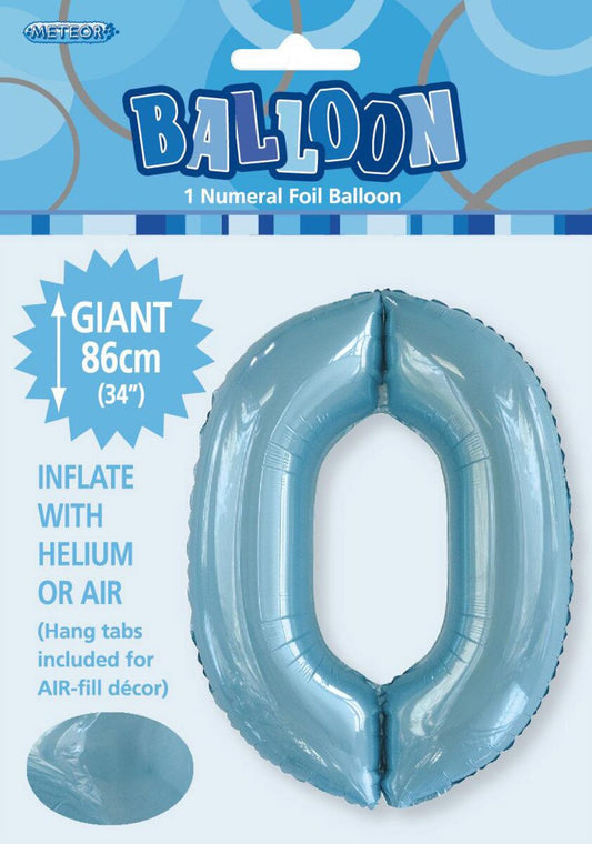 Foil Number 0 Balloon Pale Blue