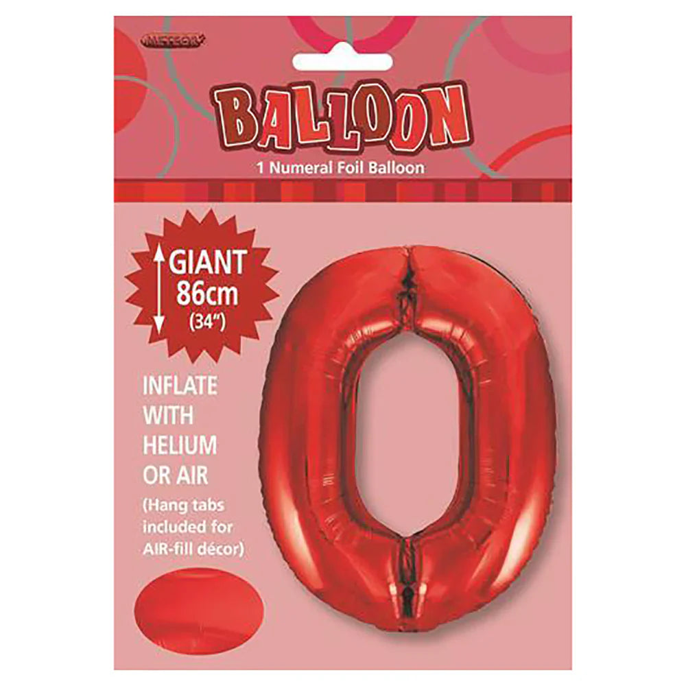 Foil Number 0 Balloon Red
