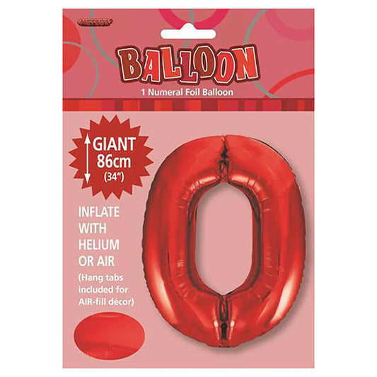 Foil Number 0 Balloon Red