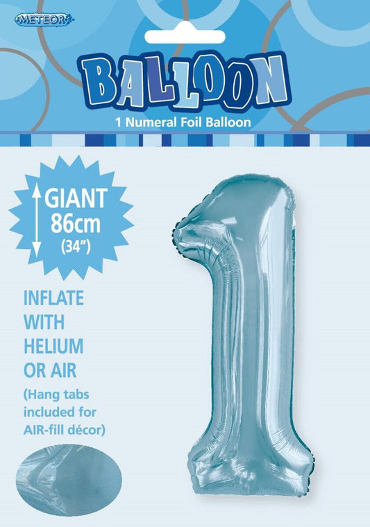 Foil Number 1 Balloon Light Blue