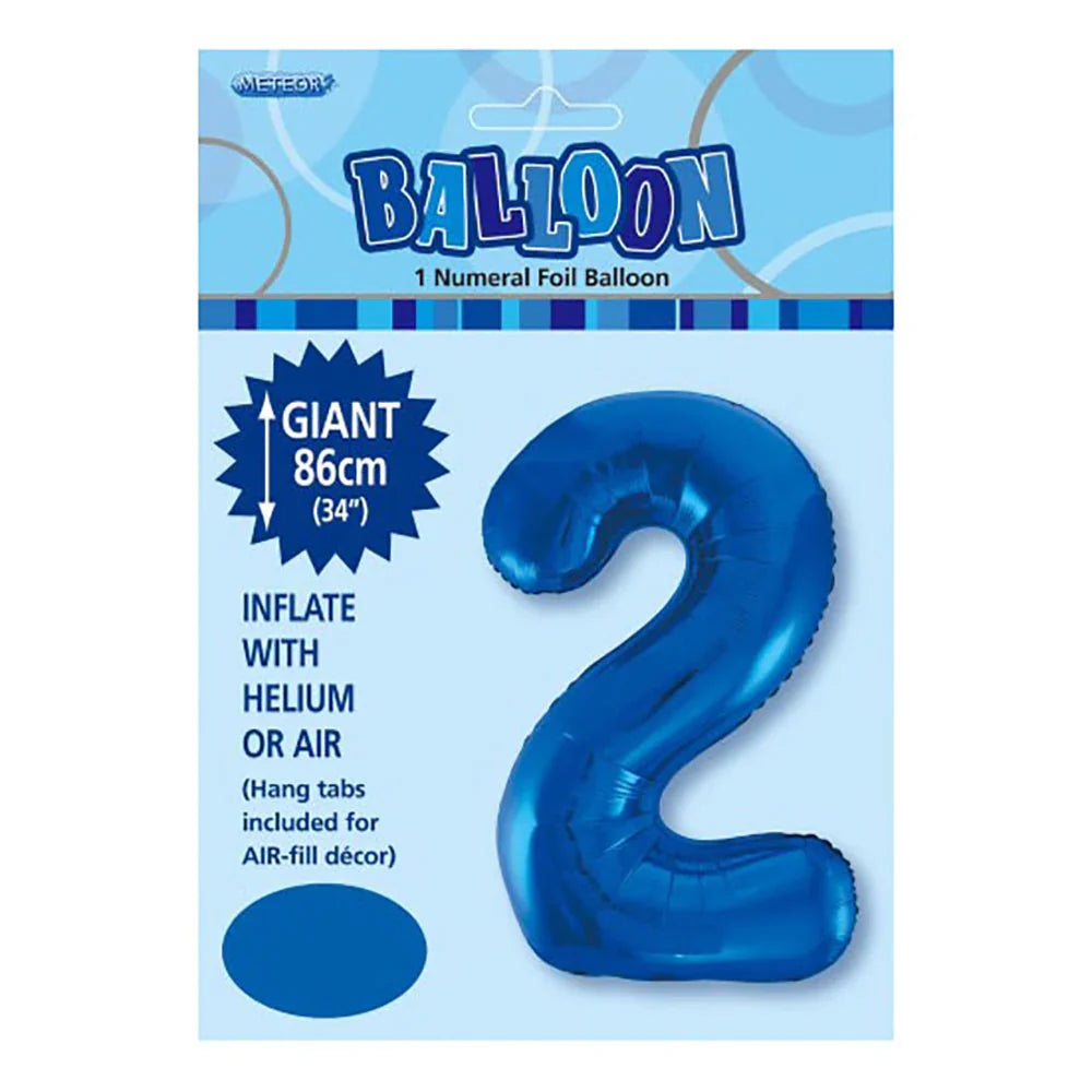 Foil Number 2 Balloon Blue